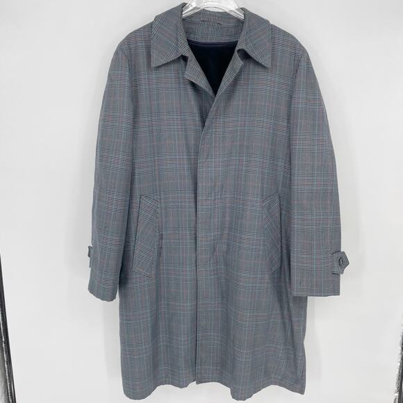 70s Smuggler Vintage Houndstooth Check Plaid Trenchcoat Overcoat Liner 40R 0071 - Picture 9 of 10
